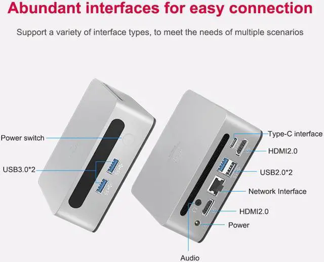 Alt view image 5 of 7 - GenMachine Mini PC AMD Ryzen 5 5600H,16GB RAM 256GB M.2 NVMe SSD,AMD Radeon Graphics,2 x 4K Output, 2 x HDMI Ports,2 x USB 3.0,1 x Type-C,Wifi6,Bluetooth5.2,Windows 11 Pro Desktop Computer