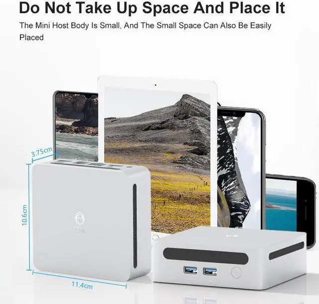 Alt view image 7 of 7 - GenMachine Mini PC AMD Ryzen 5 7530U,32GB RAM 1TB M.2 NVMe SSD,AMD Radeon Graphics,2 x 4K Output, 2 x HDMI Ports,2 x USB 3.0,1 x Type-C,Wifi6,Bluetooth5.2,Windows 10 Pro Desktop Computer
