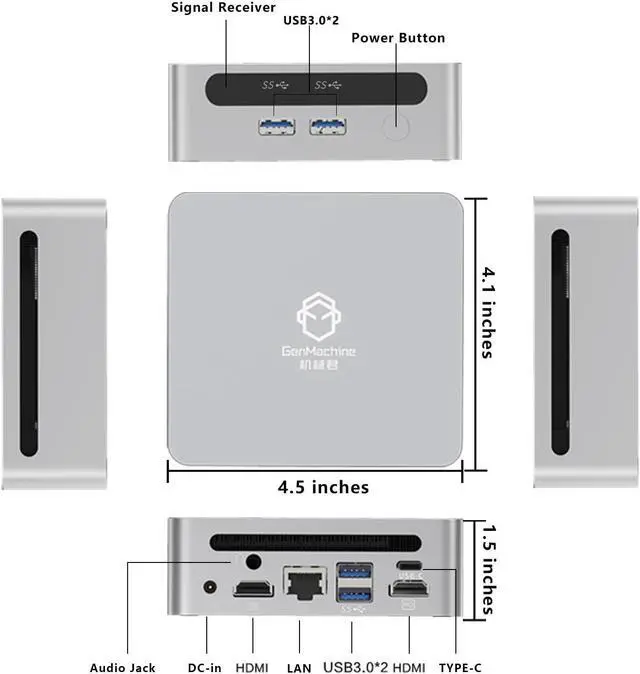 Alt view image 3 of 7 - GenMachine Mini PC AMD Ryzen  7 5825U,16GB RAM 512GB M.2 NVMe SSD, Radeon Vega8, USB3.0*2, USB2.0*2, Type-C (DP/DATA)*1, HDMI*2 Network Port X1, Wifi6,Bluetooth5.2, Windows 11 Desktop Computer