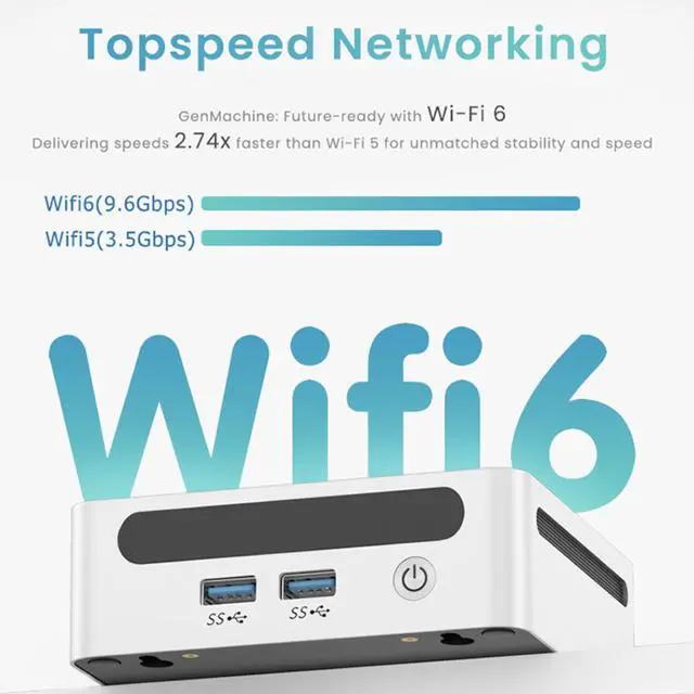 Alt view image 6 of 7 - GenMachine Mini PC AMD Ryzen 5 5500U,16GB RAM 512GB M.2 NVMe SSD,AMD Radeon Graphics,2 x 4K Output, 2 x HDMI Ports,2 x USB 3.0,1 x Type-C,Wifi6,Bluetooth5.2,Windows 10 Pro Desktop Computer