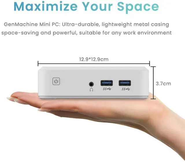 Alt view image 4 of 7 - GenMachine Mini PC AMD Ryzen 5 3550H,16GB RAM 512GB M.2 NVMe SSD, AMD Radeon Vega 8 Graphics,2 x 4K Output, 1 x HDMI Ports,1 x DP Ports,4 x USB 3.0, Wifi5,Bluetooth4.2, Desktop Computer - White