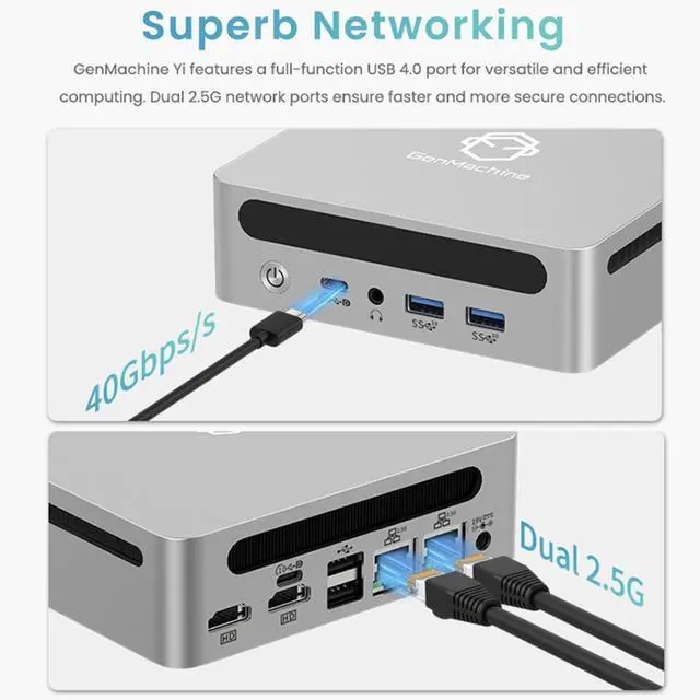 Alt view image 4 of 7 - GenMachine Mini PC AMD Ryzen 7 7735HS (up 4.75GHz), 32GB LPDDR5 6400MHz, 512GB SSD, USB4.0, Dual 2.5G LAN, 4K Triple Display, Small Desktop Computer, Windows 11 Pro Mini Desktop for Work, Gaming, Home