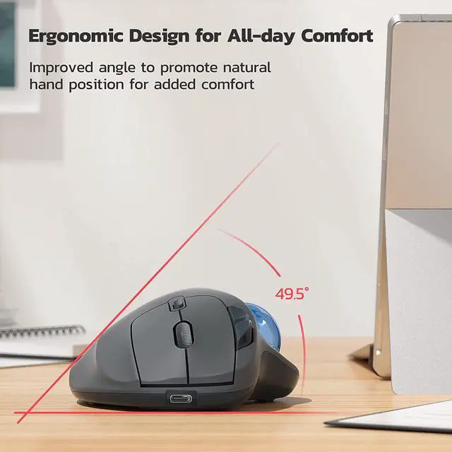 Alt view image 3 of 7 - M501 Wireless Trackball Mouse Rechargeable Ergonomic Easy Thumb Control Precise & Smooth Tracking 3 Device Connection (Bluetooth or USB Receiver) Compatible for PC Laptop Mac Windows.