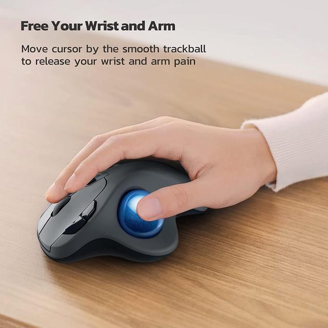 Wireless Trackball Mouse, Rechargeable Ergonomic Mouse, Easy Thumb Control,  Precise & Smooth Tracking, 3 Device Connection (Bluetooth or USB),  Compatible for PC, Laptop, iPad, Mac, Windows, Android 
