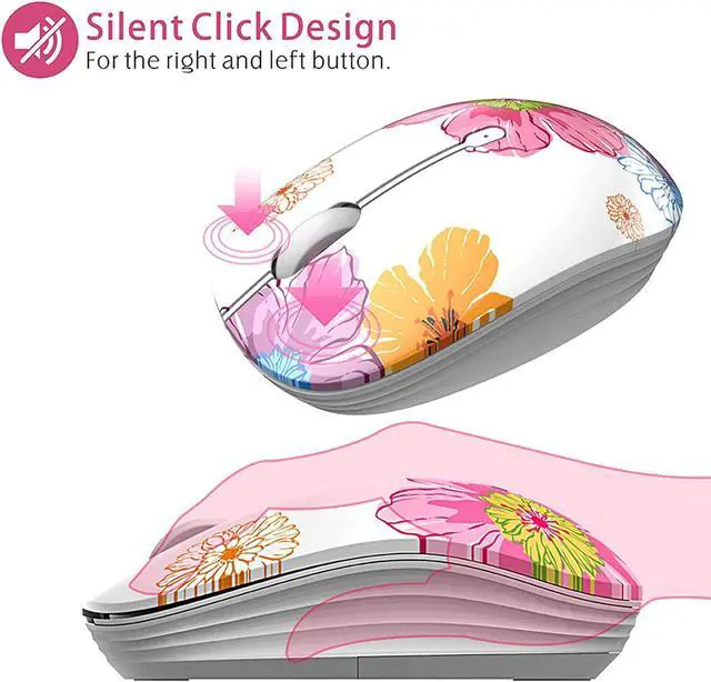 Alt view image 2 of 7 - M101 Wireless Mouse Cute Silent Computer Mice with USB Receiver 2.4G Optical Wireless Travel Mouse 1600 DPI for Laptop Notebook PC Computer (Flower)