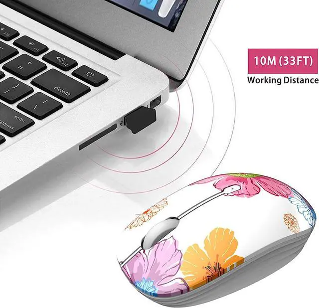 Alt view image 4 of 7 - M101 Wireless Mouse Cute Silent Computer Mice with USB Receiver 2.4G Optical Wireless Travel Mouse 1600 DPI for Laptop Notebook PC Computer (Flower)