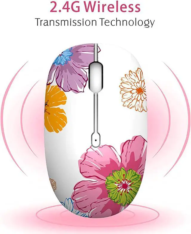 Alt view image 3 of 7 - M101 Wireless Mouse Cute Silent Computer Mice with USB Receiver 2.4G Optical Wireless Travel Mouse 1600 DPI for Laptop Notebook PC Computer (Flower)