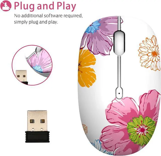 Alt view image 5 of 7 - M101 Wireless Mouse Cute Silent Computer Mice with USB Receiver 2.4G Optical Wireless Travel Mouse 1600 DPI for Laptop Notebook PC Computer (Flower)