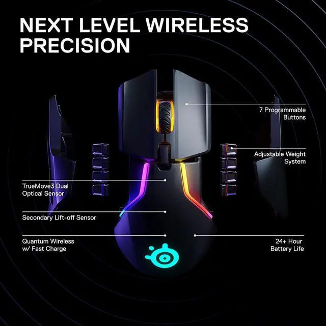Alt view image 3 of 7 - SteelSeries Rival 650 Quantum Wireless Gaming Mouse - Rapid Charging, 12,000 Cpi Dual Sensor, 256 Weight Configs, 8 Zone RGB Lighting