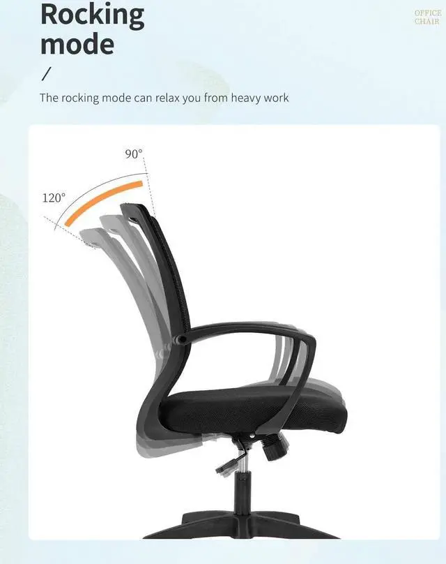 Alt view image 4 of 7 - Home Office Chair Ergonomic Chair Mid Back PC Swivel Lumbar Support Adjustable Desk Task Computer Comfortable Mesh Chair with Armrest (Black)