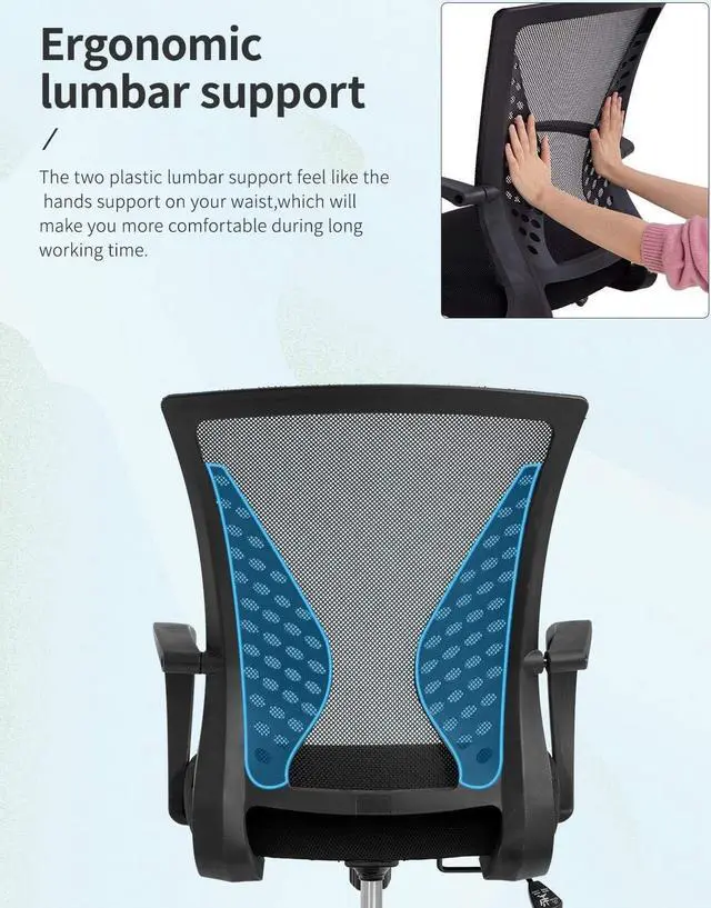 Alt view image 7 of 7 - Home Office Chair Ergonomic Chair Mid Back PC Swivel Lumbar Support Adjustable Desk Task Computer Comfortable Mesh Chair with Armrest (Black)