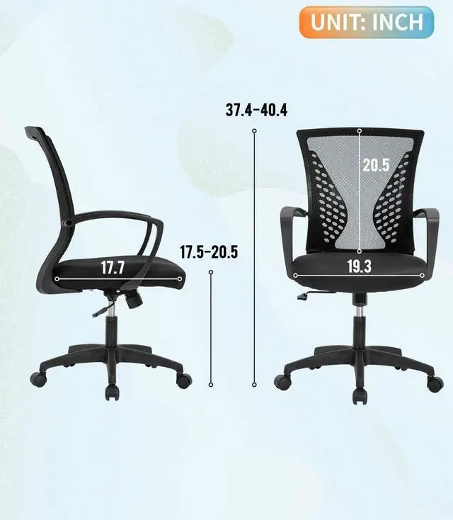 Alt view image 3 of 7 - Home Office Chair Ergonomic Chair Mid Back PC Swivel Lumbar Support Adjustable Desk Task Computer Comfortable Mesh Chair with Armrest (Black)