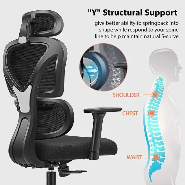 Alt view image 5 of 7 - FelixKing Office Chair Ergonomic Desk Chair with Lumbar Support and Mesh High Back Gaming Chair with Adjustable Headrest and Armrests for Conference Room (Black)