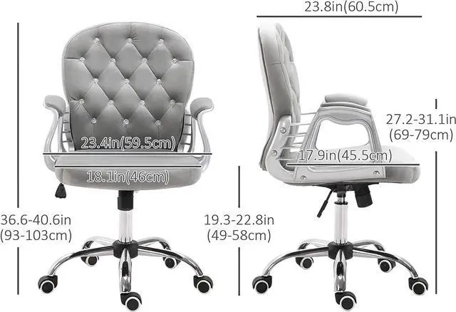 Alt view image 3 of 7 - Vinsetto Velvet Vanity Office Chair, Button Tufted Swivel Chair with Adjustable Height, Padded Armrests and Tilt Function, Grey