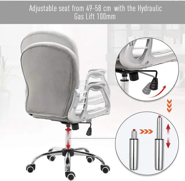 Alt view image 5 of 7 - Vinsetto Velvet Vanity Office Chair, Button Tufted Swivel Chair with Adjustable Height, Padded Armrests and Tilt Function, Grey