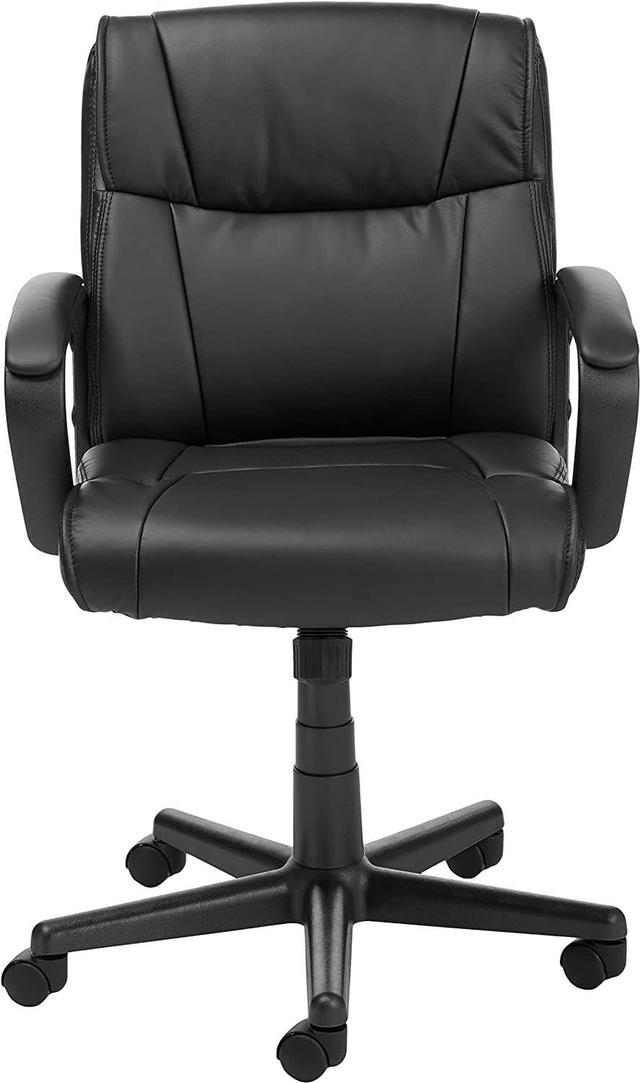 Basics Classic Leather-Padded Mid-Back Office Desk Chair with  Armrest - Black : : Home