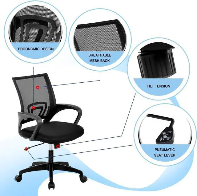 Alt view image 6 of 7 - Office Chair Ergonomic Upgraded Desk Chair Mesh Computer Chair with Lumbar Support Executive Rolling Swivel Chair for Home Office(Black)