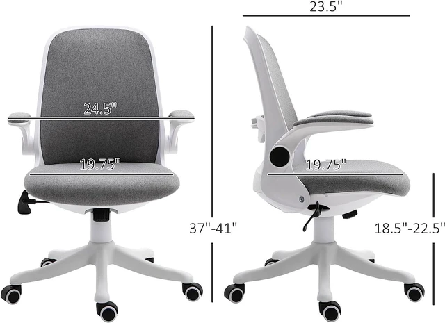 Alt view image 3 of 7 - Vinsetto Office Chair 360° Swivel Task Desk Breathable Fabric Computer Chair with Flip-up Arms and Adjustable Height, Grey