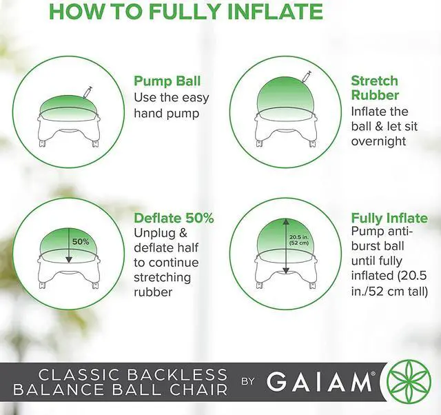 Alt view image 4 of 7 - Gaiam Classic Backless Balance Ball Chair  Exercise Stability Yoga Ball Premium Ergonomic Chair for Home and Office Desk with Air Pump, Exercise Guide and Satisfaction Guarantee
