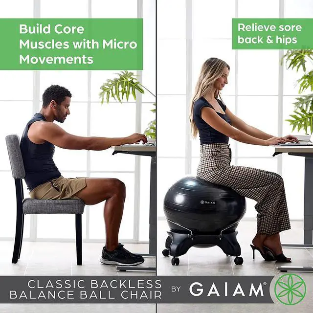Alt view image 5 of 7 - Gaiam Classic Backless Balance Ball Chair  Exercise Stability Yoga Ball Premium Ergonomic Chair for Home and Office Desk with Air Pump, Exercise Guide and Satisfaction Guarantee