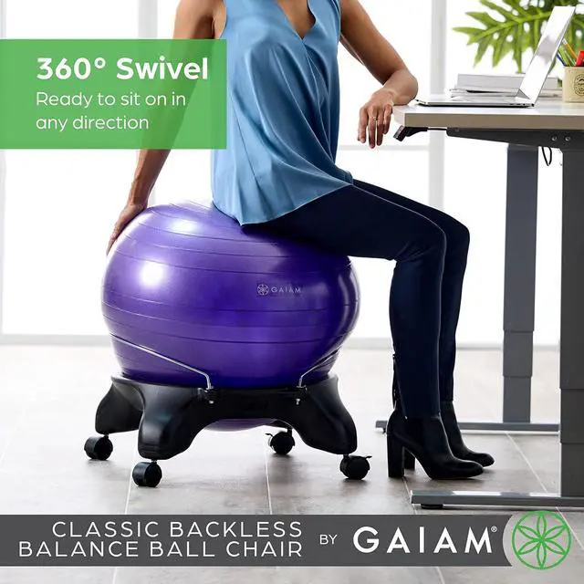 Alt view image 6 of 7 - Gaiam Classic Backless Balance Ball Chair  Exercise Stability Yoga Ball Premium Ergonomic Chair for Home and Office Desk with Air Pump, Exercise Guide and Satisfaction Guarantee