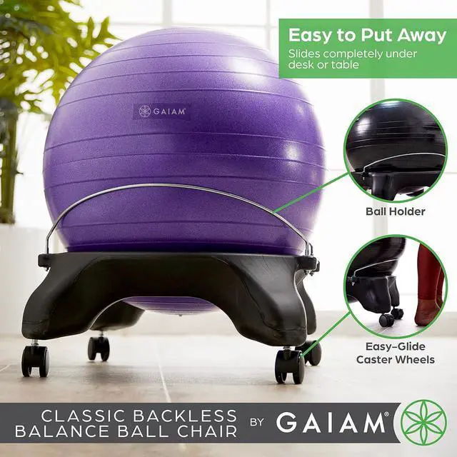 Alt view image 7 of 7 - Gaiam Classic Backless Balance Ball Chair  Exercise Stability Yoga Ball Premium Ergonomic Chair for Home and Office Desk with Air Pump, Exercise Guide and Satisfaction Guarantee