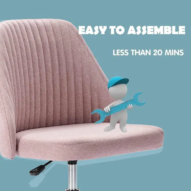 Alt view image 4 of 6 - edx Home Office Desk Chair, Vanity Chair, Modern Adjustable Low Back Rolling Chair, Twill Upholstered Cute Office Chair, Desk Chairs with Wheels for Bedroom, Classroom, Vanity Room (Rose Pink)