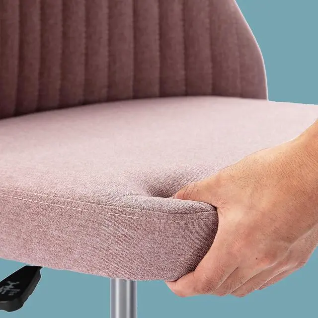 Alt view image 5 of 6 - edx Home Office Desk Chair, Vanity Chair, Modern Adjustable Low Back Rolling Chair, Twill Upholstered Cute Office Chair, Desk Chairs with Wheels for Bedroom, Classroom, Vanity Room (Rose Pink)