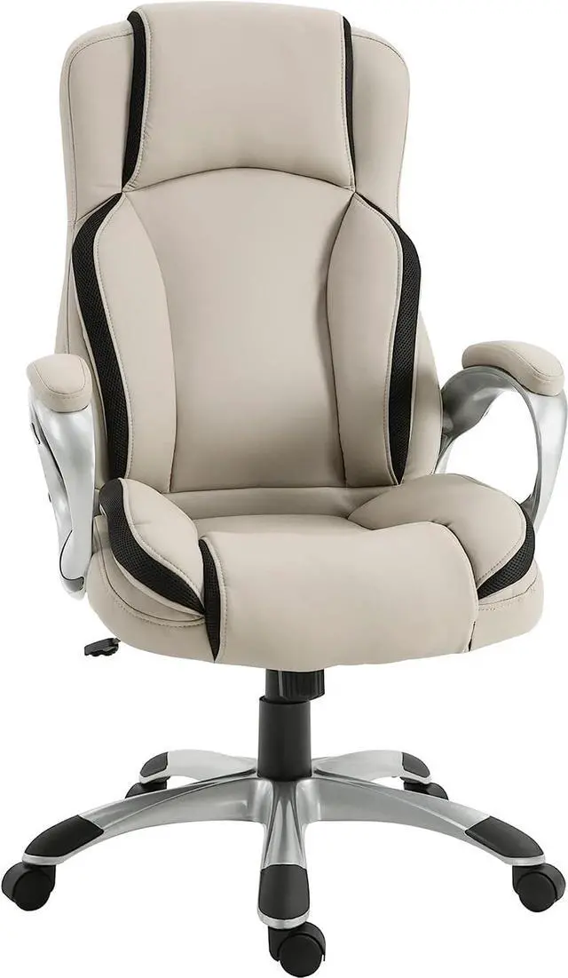 Main image of Vinsetto Office Chair PU Leather Executive on Rolling Wheels Task Computer Height Adjustable Swivel Ergonomic, Greige and Black
