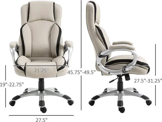 Alt view image 3 of 7 - Vinsetto Office Chair PU Leather Executive on Rolling Wheels Task Computer Height Adjustable Swivel Ergonomic, Greige and Black
