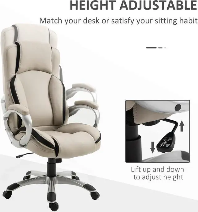 Alt view image 4 of 7 - Vinsetto Office Chair PU Leather Executive on Rolling Wheels Task Computer Height Adjustable Swivel Ergonomic, Greige and Black