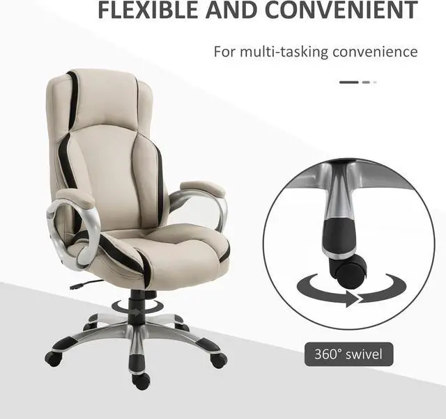 Alt view image 6 of 7 - Vinsetto Office Chair PU Leather Executive on Rolling Wheels Task Computer Height Adjustable Swivel Ergonomic, Greige and Black