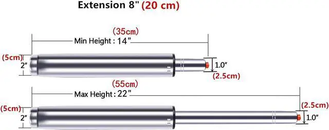 Alt view image 2 of 4 - Antlu 14" to 22" (8" Stroke) Adjustable Gas Lift Cylinder for Office Chair Stool Replacement, Tall Hydraulic Pneumatic Cylinder Shock Piston for More Scenes, Universal Size Heavy Duty (400 lbs)