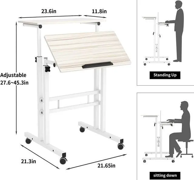 Alt view image 5 of 6 - SDHYL Mobile Stand Up Desk, 24 inch Laptop Computer Desk Adjustable Standing Home Office Desks with Roller, Student Desk School Desk Simple Stand Up Desk Small Desks for Small Spaces, Maple