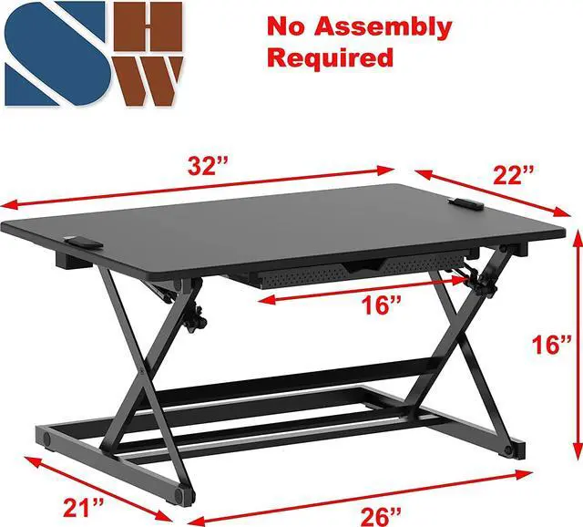 Alt view image 2 of 7 - 32-Inch Height Adjustable Standing Desk Converter Riser Workstation, Black by DT