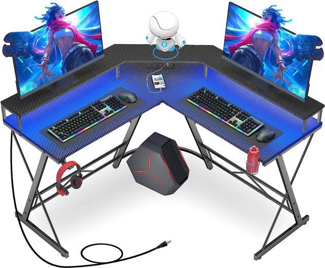 Bestier PC Computer Gaming Desk 50 Office Table with LED Monitor Stand Cup  Holder, Carbon Fiber