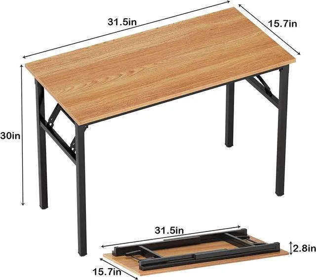Alt view image 3 of 7 - Small Computer Desk 31.5 inches Folding Table No Assembly Sturdy Small Writing Desk Folding Desk for Small Spaces, Teak Color Desktop and Black Steel Frame