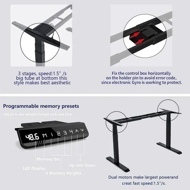 Alt view image 6 of 7 - VWINDESK VJ201-S3 Electric Height Adjustable Sitting Standing Desk Frame Only/Sit Stand - Dual Motors 3 Segment Motorized Desk Base Only,Black