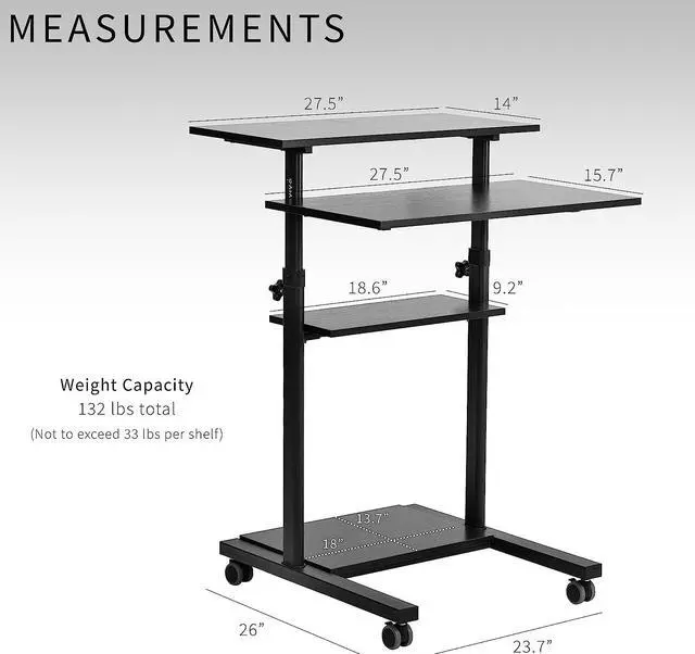 Alt view image 3 of 7 - Mobile 28 inch Standing Desk Workstation, Height Adjustable Rolling Laptop C with Storage, Black, C-V02DB