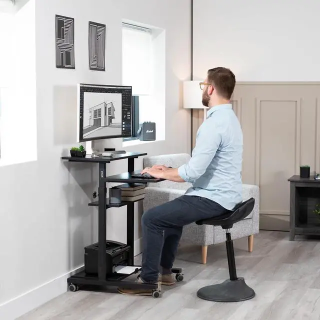 Alt view image 7 of 7 - Mobile 28 inch Standing Desk Workstation, Height Adjustable Rolling Laptop C with Storage, Black, C-V02DB