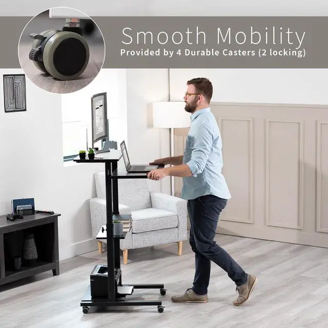Alt view image 6 of 7 - Mobile 28 inch Standing Desk Workstation, Height Adjustable Rolling Laptop C with Storage, Black, C-V02DB