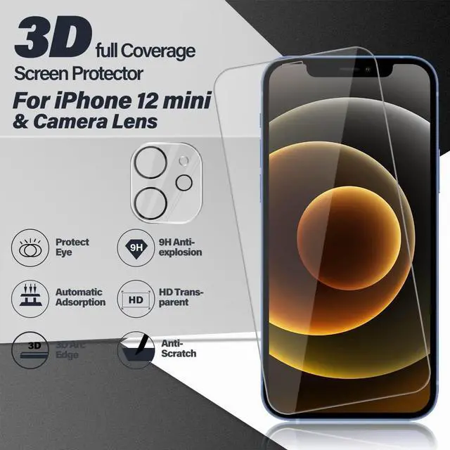 Alt view image 2 of 7 - BIGFACE Compatible with iPhone 12 Mini Screen Protector + Camera Lens Protectors, [2 + 2 Pack] Premium HD Clear Tempered Glass, 3D Curved Anti-Bubble Accuracy Film for iPhone 12 Mini(5.4 Inch)