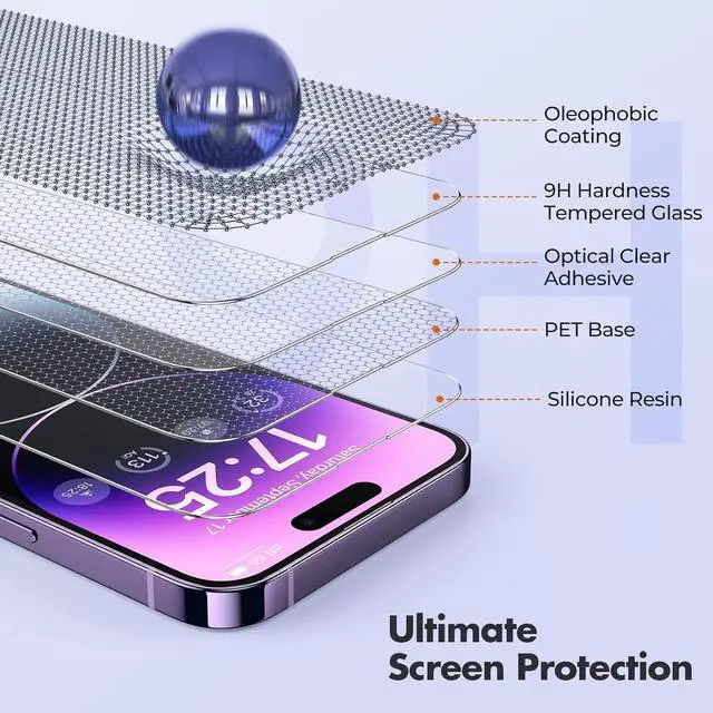 Alt view image 4 of 7 - UNBREAKcable 3-Pack Screen Protector for iPhone 14 Pro Max, Double Shatterproof Tempered Glass [Easy Installation Frame] [9H Hardness] [99.99% HD Clear] [Case Friendly] for iPhone 6.7 inch