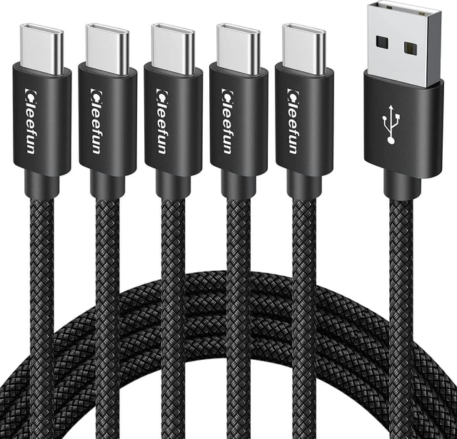 Main image of CLEEFUN USB C Cable 6ft, 5Pack USB A to USB Type C Charging Cable Fast Charge Braided Charger Cord for iPhone 16 15 Pro Max, Samsung Galaxy S24 S23 S22 S21 S20 FE Ultra S10, Pixel