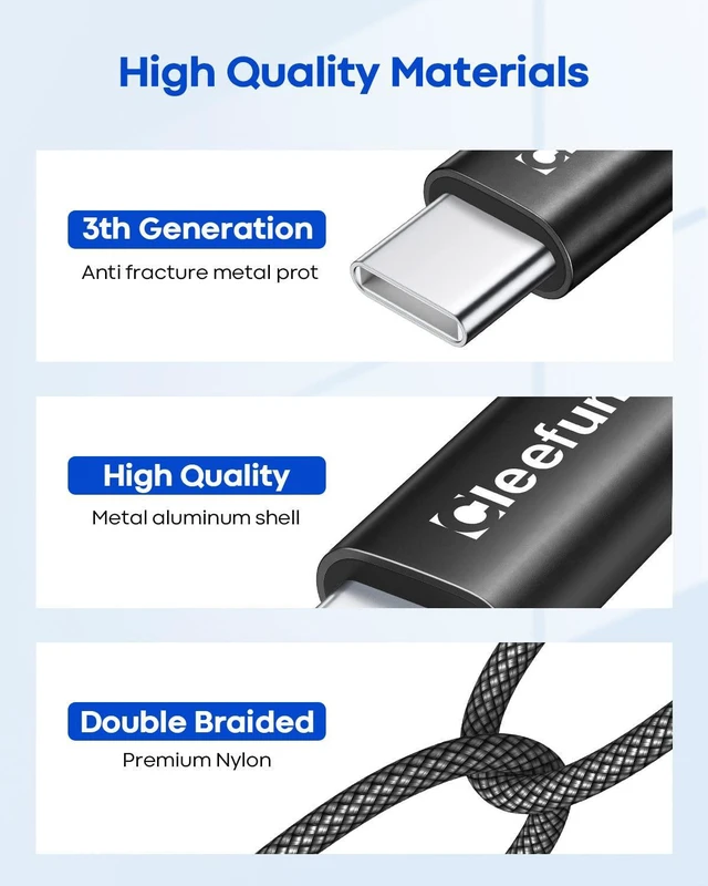 Alt view image 7 of 7 - CLEEFUN USB C Cable 6ft, 5Pack USB A to USB Type C Charging Cable Fast Charge Braided Charger Cord for iPhone 16 15 Pro Max, Samsung Galaxy S24 S23 S22 S21 S20 FE Ultra S10, Pixel