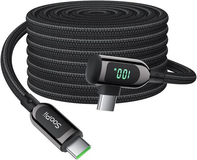 SooPii 100W Right Angle USB C to USB C Cable, 10FT Zinc Alloy Braided Type-C  Cable with LED Display for lPad Mini/Air/Pro, MacBook Pro, Samsung  S23/S22/S10, Pixel, LG 