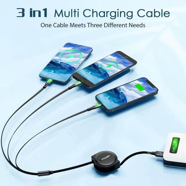 Alt view image 2 of 7 - Coiled Multi Charging Cable 3A, 2Pack Retractable Lightning Cable, Multi Charger Cable 4Ft for Car, Retractable Car Charger with IP/Type C/Micro Ports for iPhone/iPad/Samsung Galaxy/Tablets/PS & More