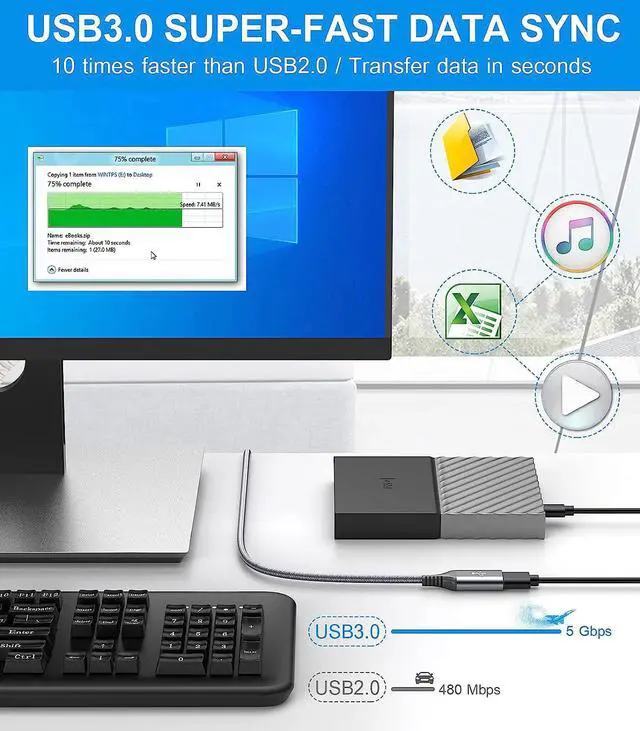 Alt view image 3 of 6 - USB Extension Cable 16ft, Sweguard Type A Male to Female USB 3.0 Extension Cord Nylon Braided Supports High Speed 5Gbps Compatible with USB Keyboard,Flash Drive,Hard Drive,Printer and More (Grey)