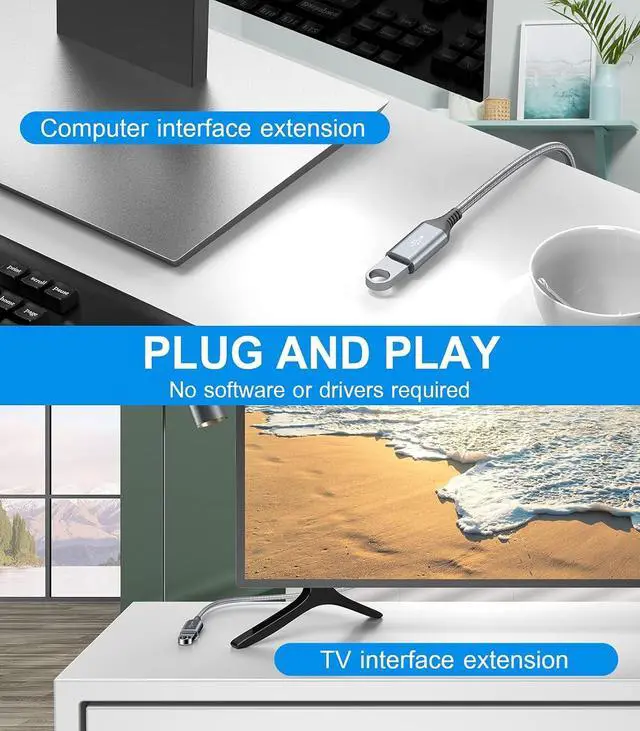 Alt view image 5 of 6 - USB Extension Cable 16ft, Sweguard Type A Male to Female USB 3.0 Extension Cord Nylon Braided Supports High Speed 5Gbps Compatible with USB Keyboard,Flash Drive,Hard Drive,Printer and More (Grey)