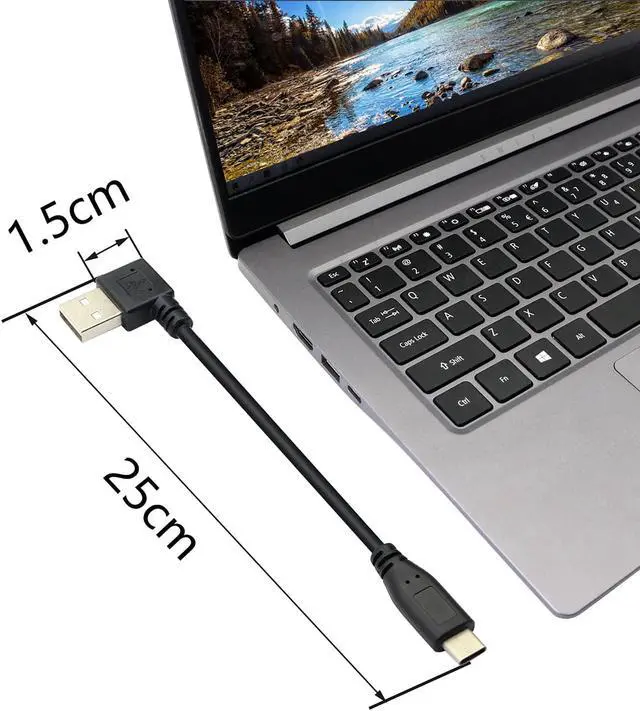 Alt view image 3 of 7 - 90 Degree USB Adapter Cable Right Angle USB 2.0 (Type-A) Male to USB 2.0 (Type-C) Male Fast Charge and Data Sync Cable 25cm